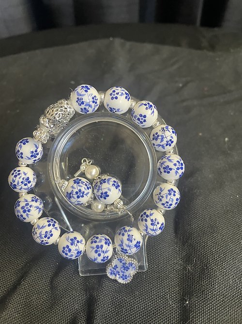 Blue and White Bracelet and Earring Set