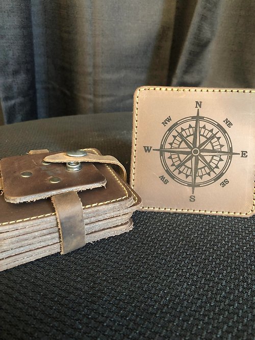 Leather Compass Coaster Set