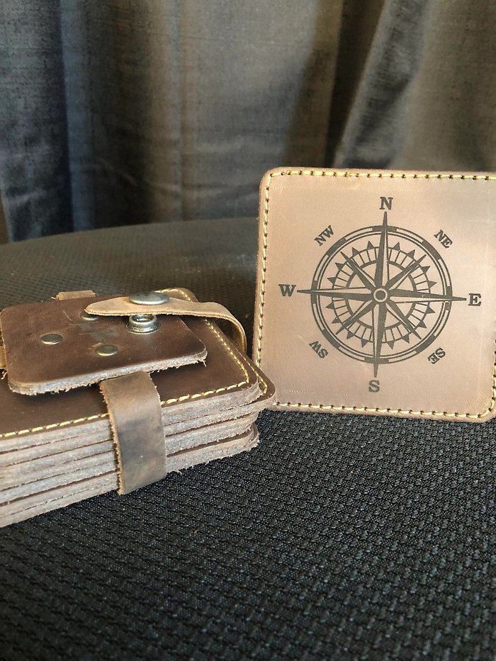 Leather Compass Coaster Set