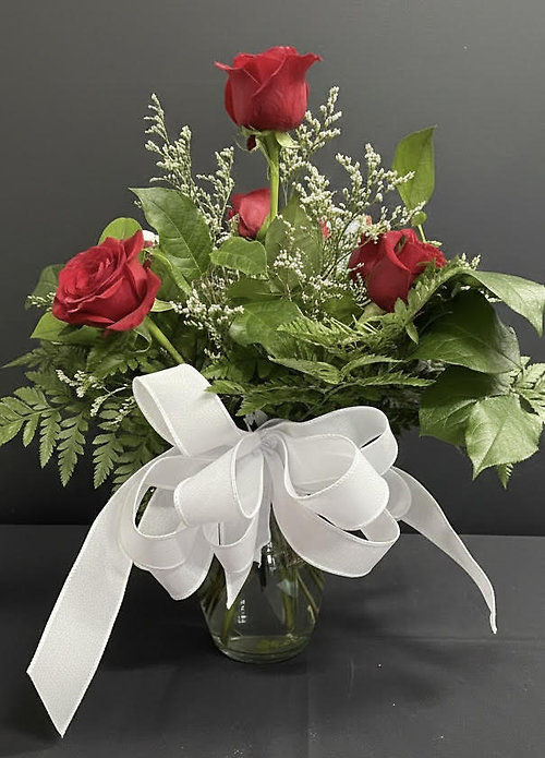 Half Dozen Red Roses with Greenery in a Vase