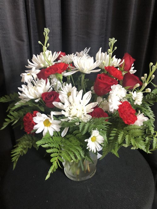 Red, White Vase Arrangement