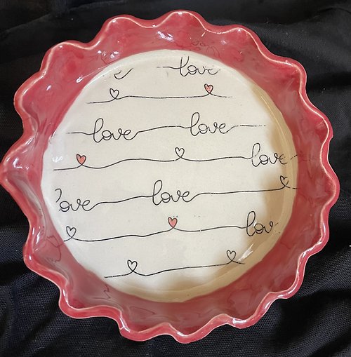 Sunshine Pottery Ruffled Round Love Trinket Dish