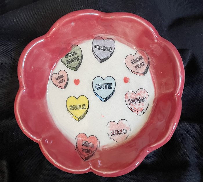 Sunshine Pottery Small Ruffled Conversation Heart Trinket Tray