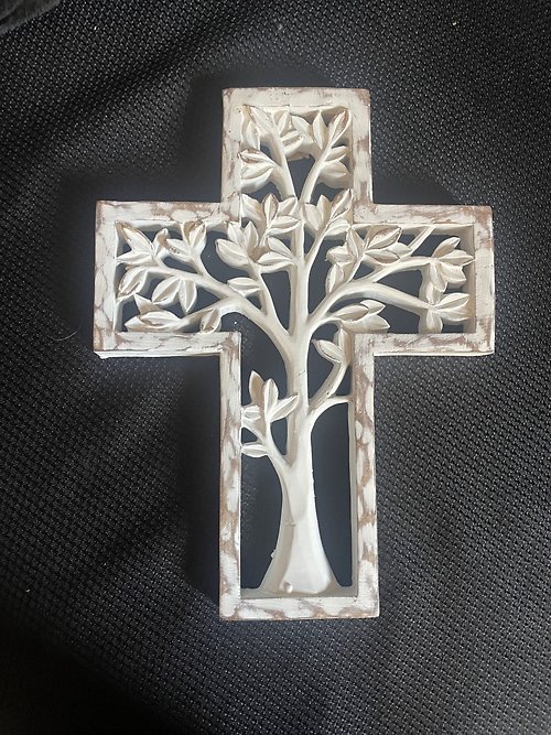 White Resin Tree of Life Cross
