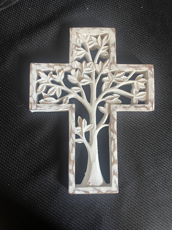 White Resin Tree of Life Cross