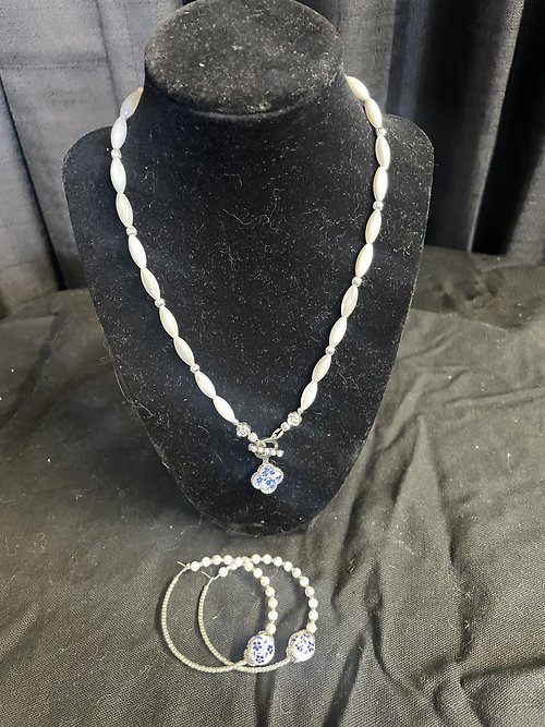 Blue and White Necklace & Earring Set