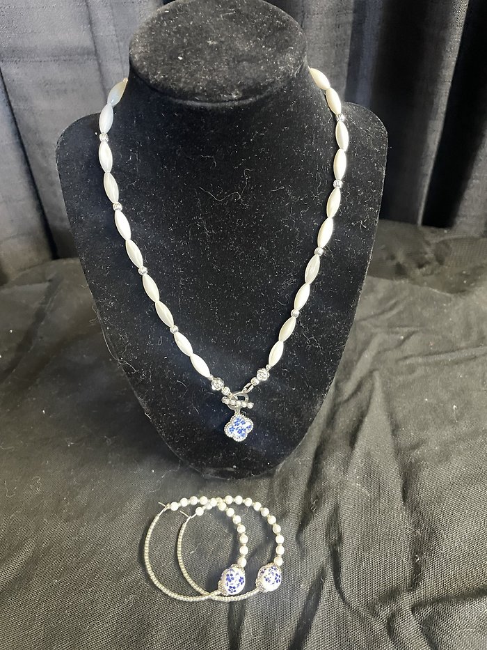 Blue and White Necklace & Earring Set