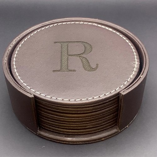 Coaster Set - 6 pc faux leather with holder
